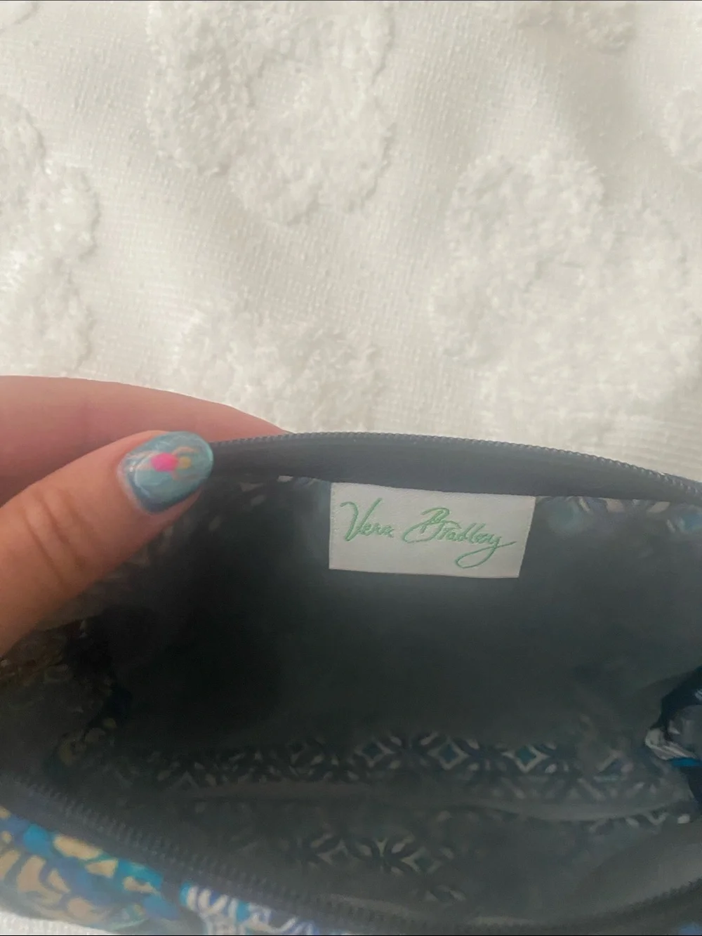 Vera Bradley Navy Teal Floral Quilted Pouch